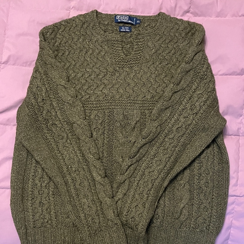 Polo by Ralph Lauren Men's XL Cable Knit Sweater in Olive